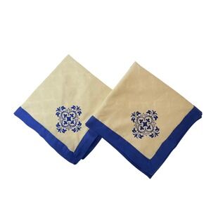 Martha‎ Stewart Collection 2 Euro Style 29x29 Blue/Beige Embroided Pillow Shams